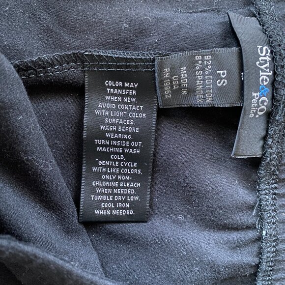 Style & Co Petite women's size PS ebony black full length leggings with patches - Picture 7 of 7